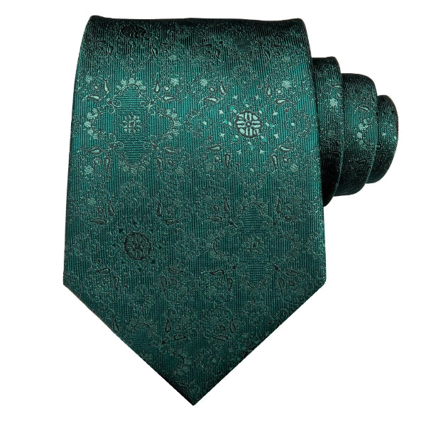 Jade green floral necktie made of silk