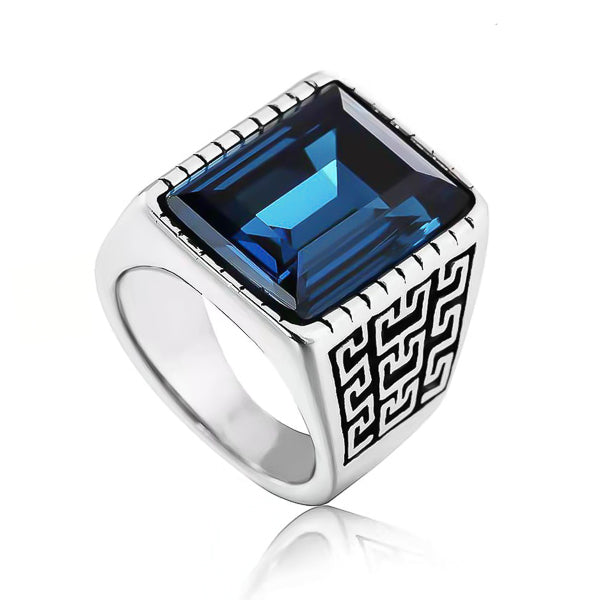 Blue Striped Stainless Steel Ring