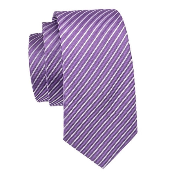 Lavender and white striped silk tie