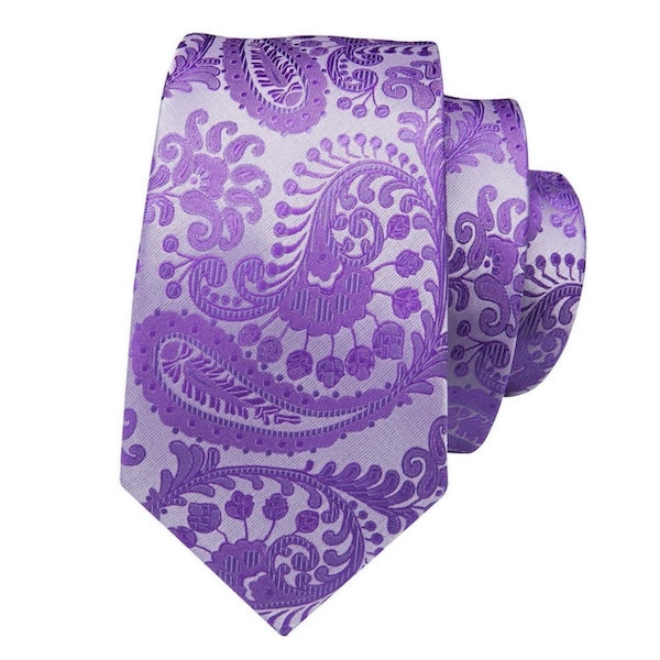 Lavender purple paisley flower silk tie