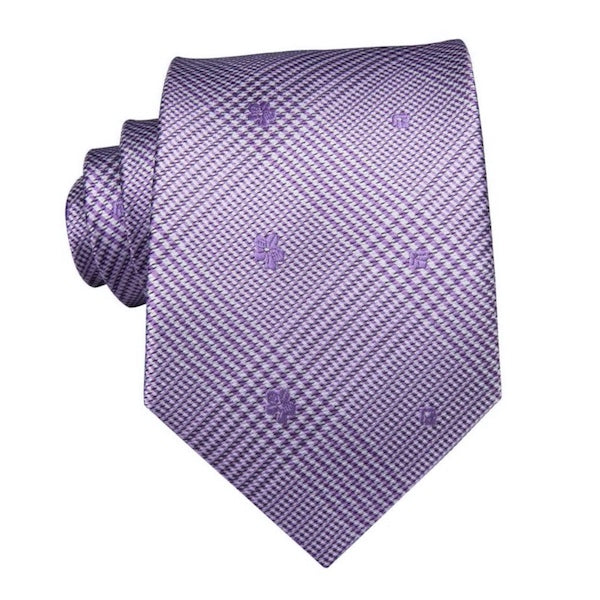 Lavender silk tie with tartan pattern