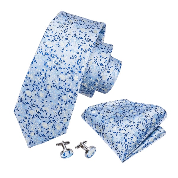 Light blue silk tie with floral pattern
