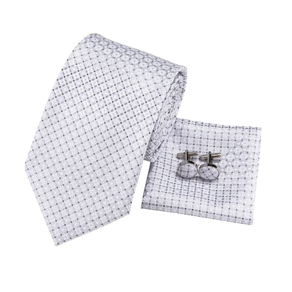 Light silver white dotted silk necktie set