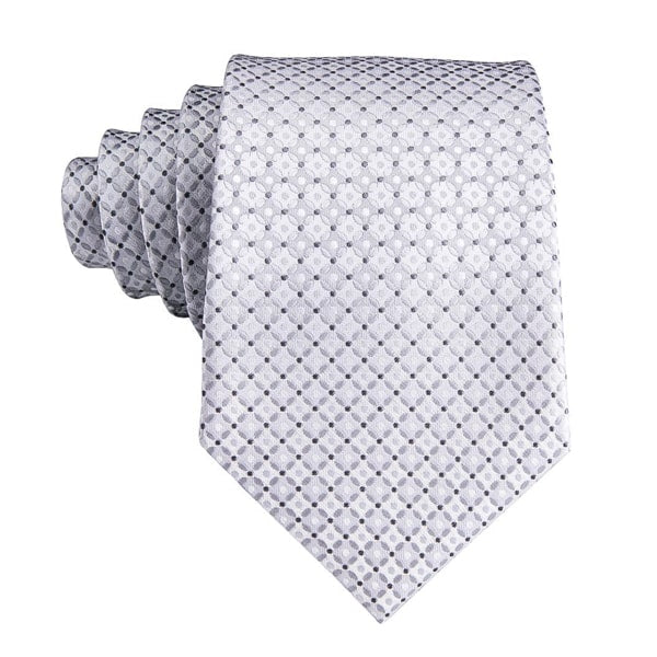 Light silver white dotted silk tie