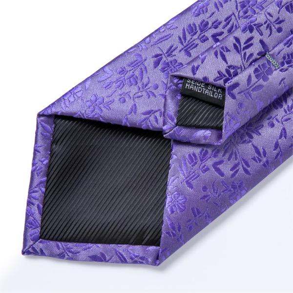 Lilac floral silk necktie details