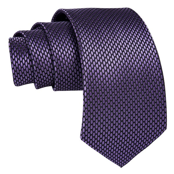 Lilac silk tie with honeycomb pattern