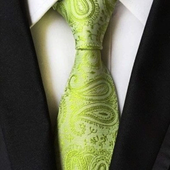 Classy Men Simple Lime Green Paisley Tie