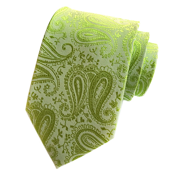 上品な男性のシンプルなライムグリーンのペイズリー柄のネクタイ