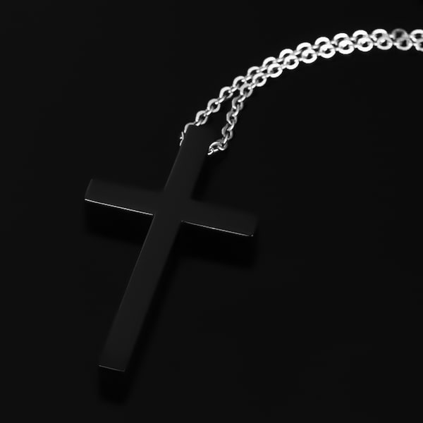 Long large black cross pendant necklace for men