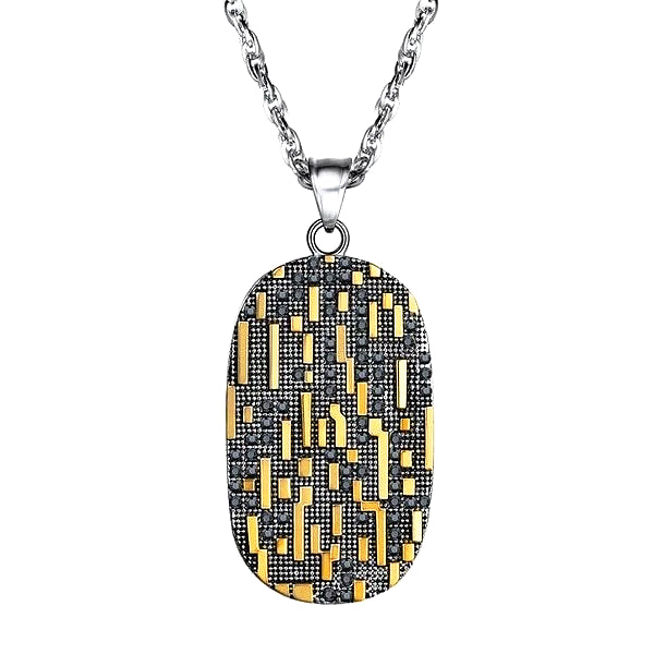 Dog tag necklace with gold and black matrix code pattern
