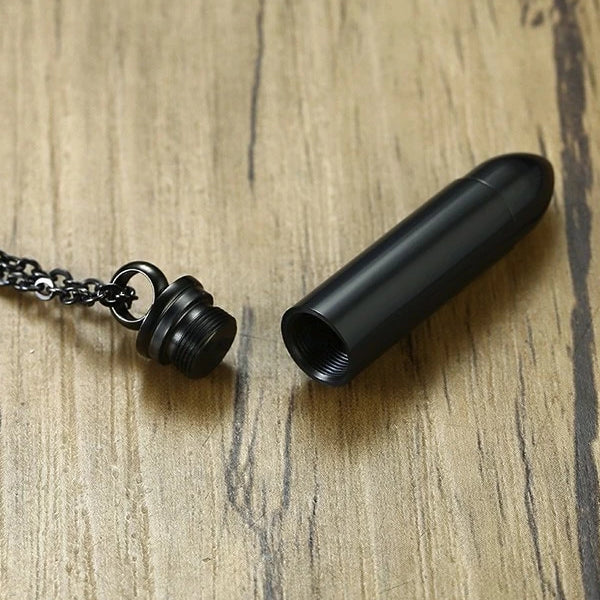 Black Bullet Pendant Necklace For Ashes