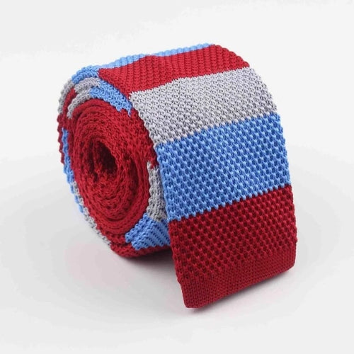 Classy Men Red Blue Grey Square Knit Tie