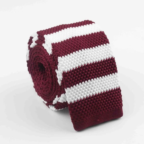 Classy Men Red White Striped Square Knit Tie