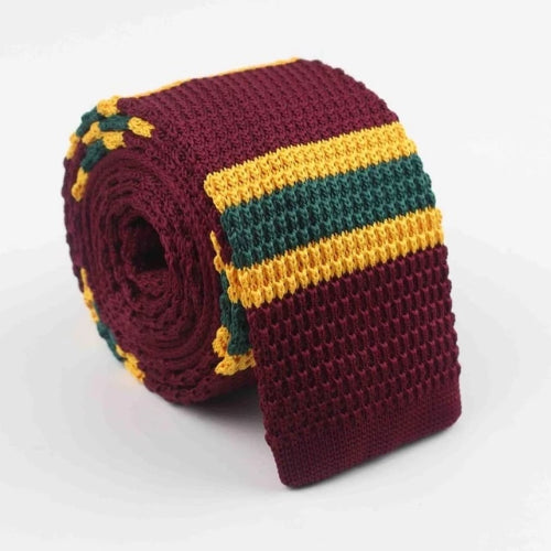 Classy Men Red Green Yellow Square Knit Tie