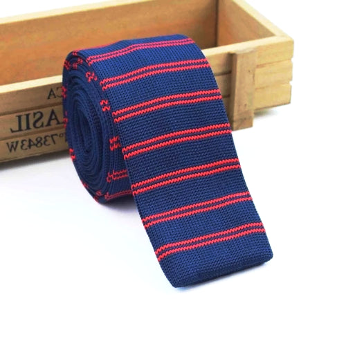 Classy Men Blue Red Striped Square Knit Tie