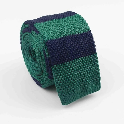 Classy Men Green Blue Striped Square Knit Tie