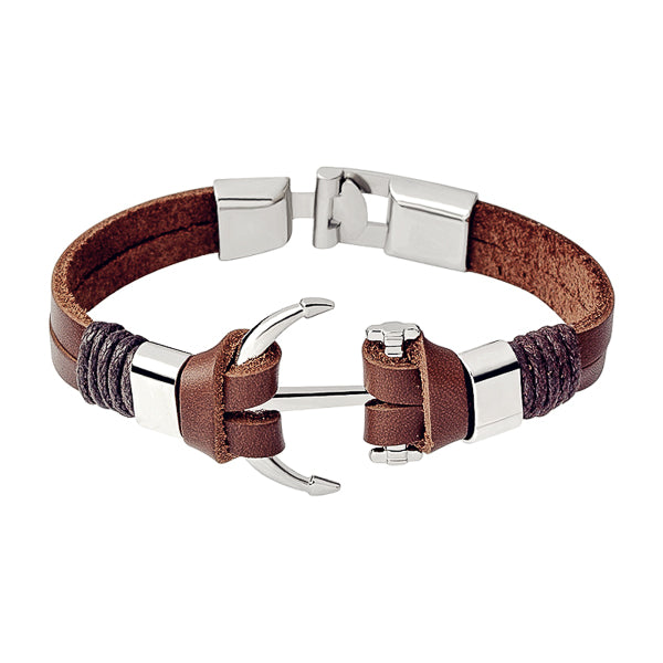Mens brown anchor leather bracelet