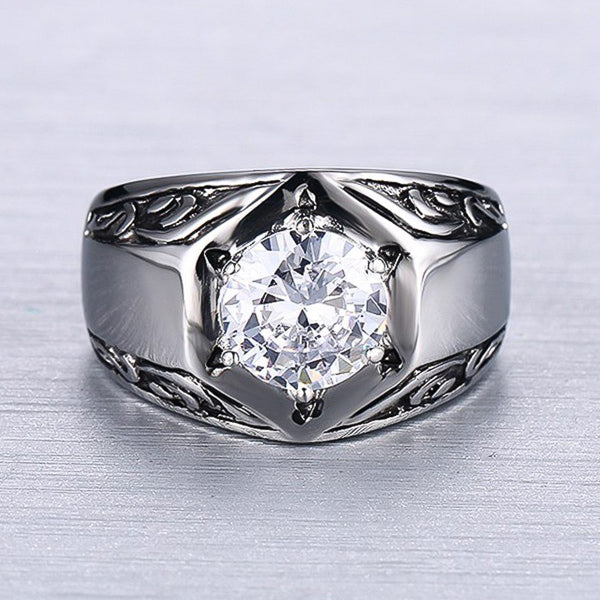 Deluxe signet ring with large cubic zirconia stone