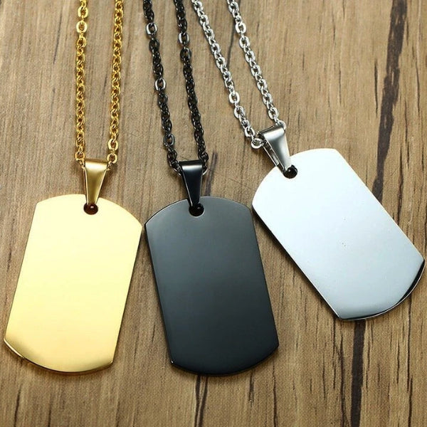 Dog tag necklaces in three colors