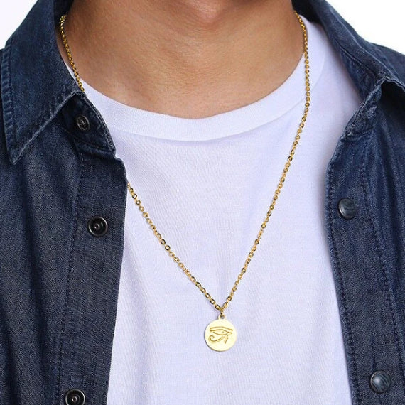 Mens gold Eye of Ra pendant necklace