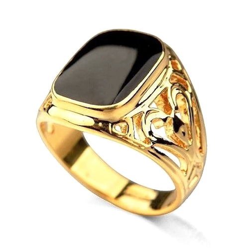 Men'S Gold Ring With A Black Stone | Classy Men Collection