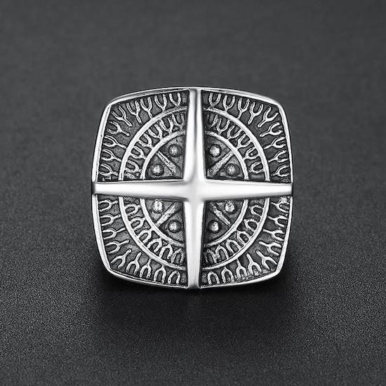 Mens large compass signet ring