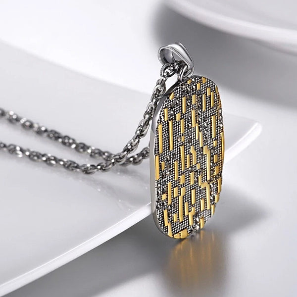 Black and gold dog tag pendant necklace