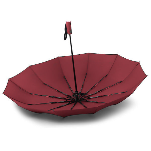 Red rain umbrella image from under the canopy