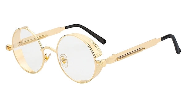 Round Vintage Non-Prescription Glasses With Clear Lenses & Gold Frames
