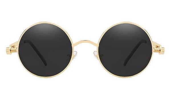 Classy Men Black Gold Round Vintage Sunglasses