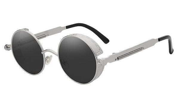 Round Vintage Sunglasses with Black Lenses and Silver Frames