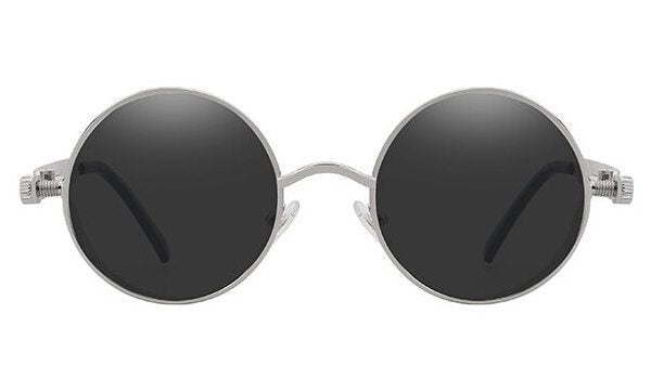 Classy Men Black Silver Round Vintage Sunglasses