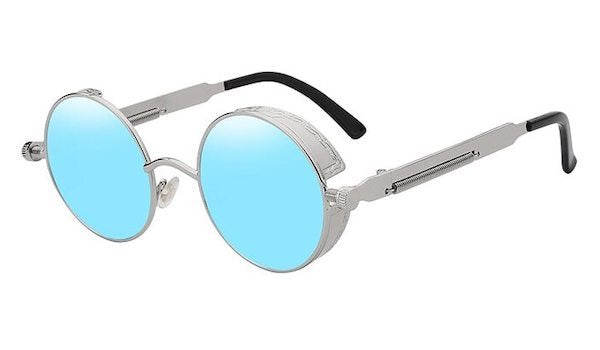 Turquoise Blue Round Mirror Sunglasses For Men