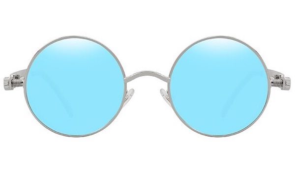 Classy Men Blue Silver Round Vintage Sunglasses