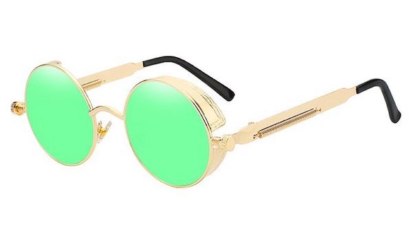 Round Vintage Sunglasses with Green Mirror Lenses
