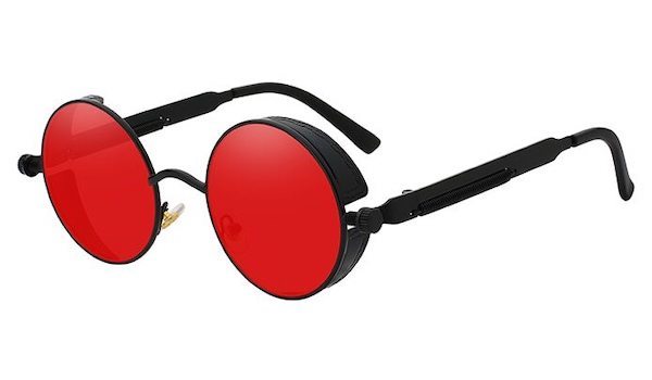 Round Vintage Glasses With Red Transparent Lenses & Black Frames