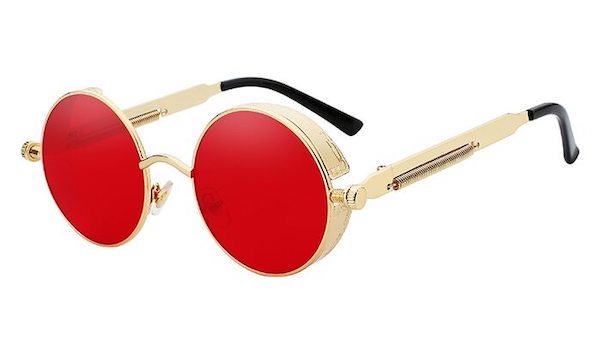 Round Vintage Glasses With Red Transparent Lenses & Gold Frames