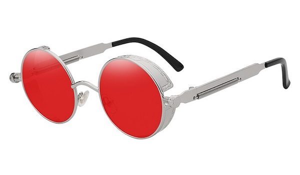 Round Vintage Glasses With Red Transparent Lenses & Silver Frames