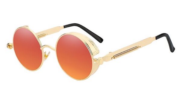 Round Vintage Sunglasses With Red Mirror Lenses & Gold Frames