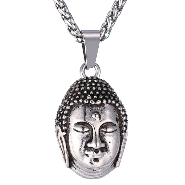 Mens silver Buddha pendant necklace