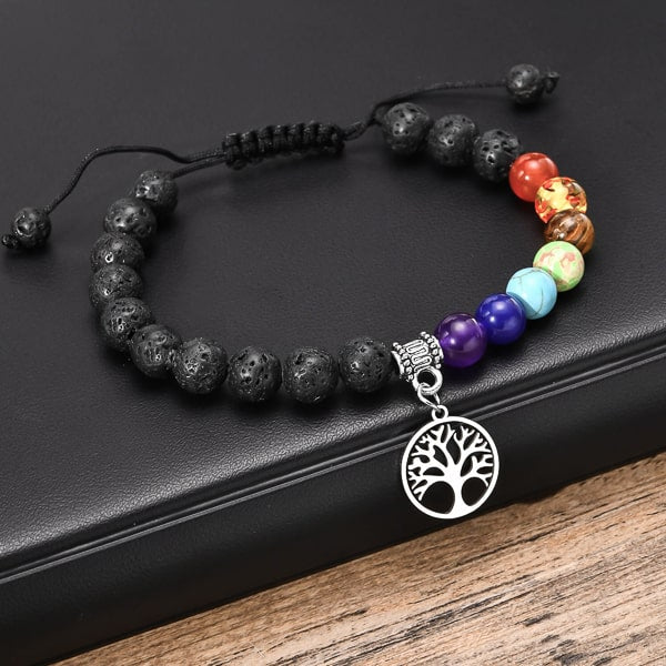 Beaded tree of life charm 7 chakras bracelet for men