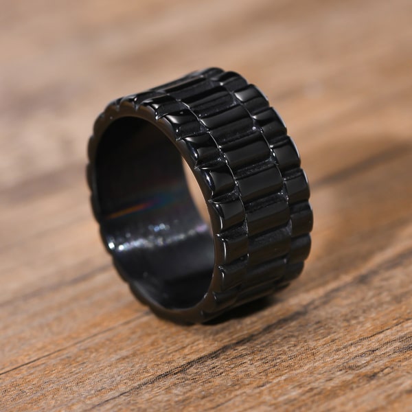 Waterproof black wide band ring for men