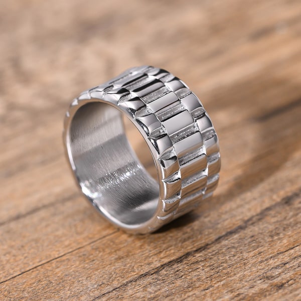 Waterproof wide silver band ring for men