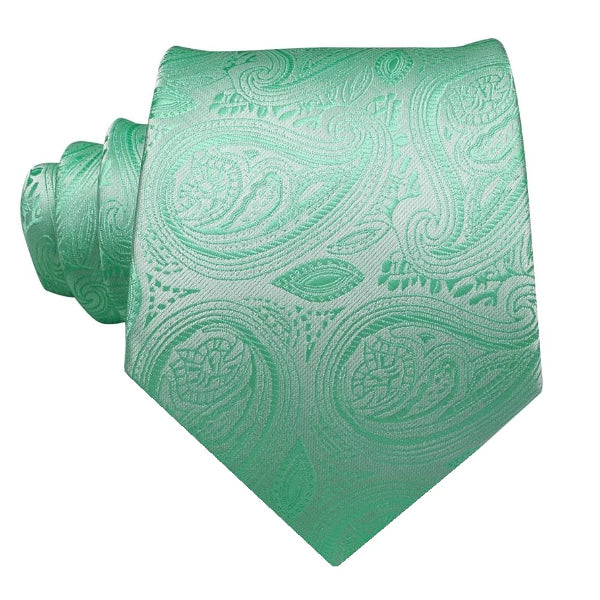 Mint green floral paisley necktie made of silk