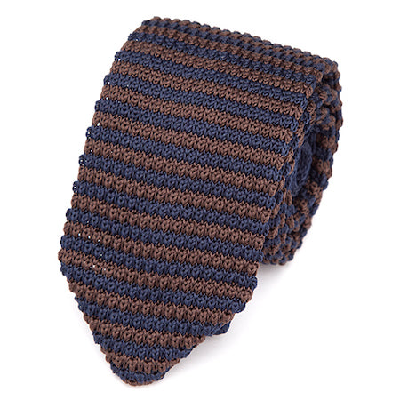 Cravatta lavorata a maglia marrone blu navy da uomo di classe
