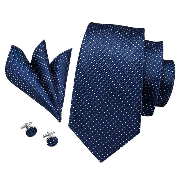 Navy blue silk tie with dotted pattern