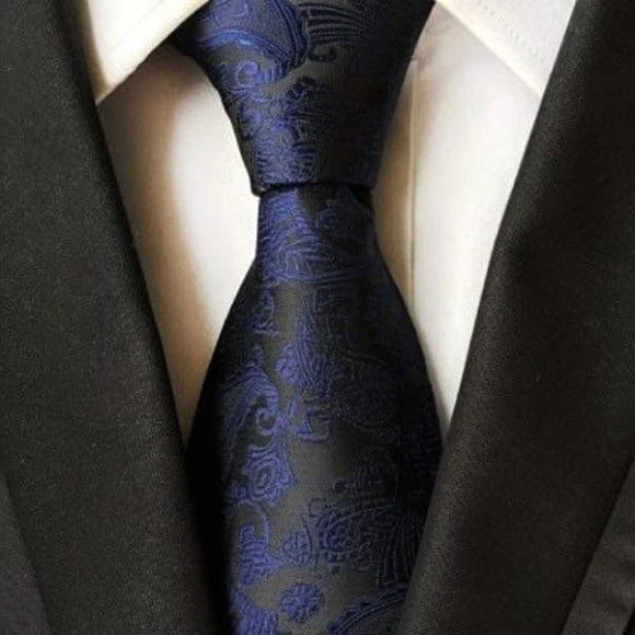 Classy Men Simple Navy Blue Paisley Tie