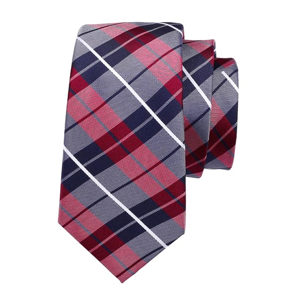 Navy blue and red checkered silk tie