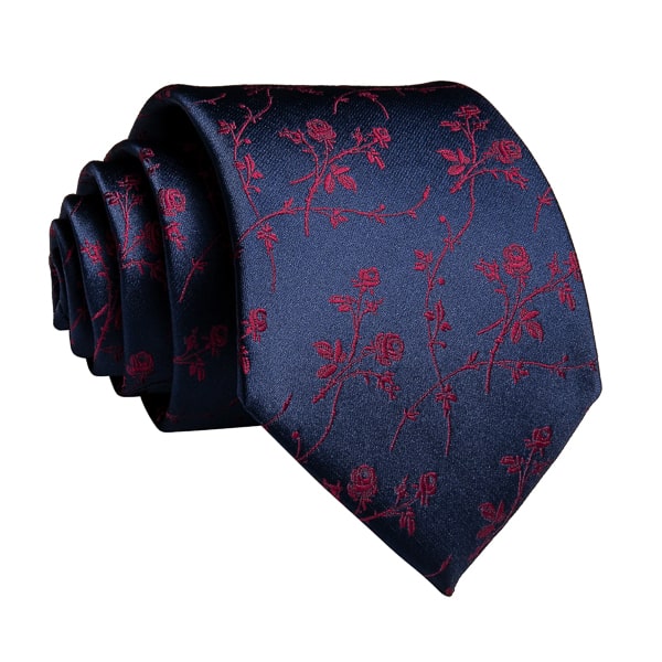 Navy blue red rose silk tie