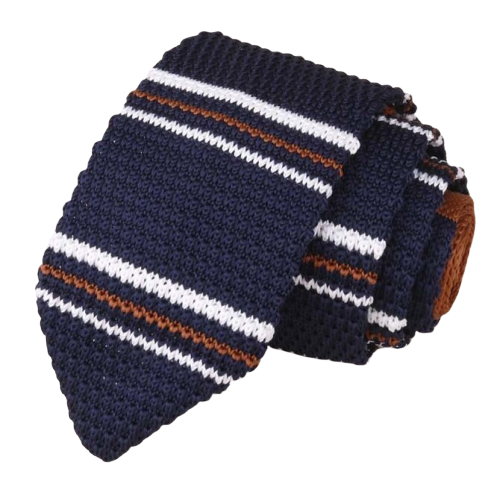 Classy Men Navy Blue Brown Striped Knitted Tie